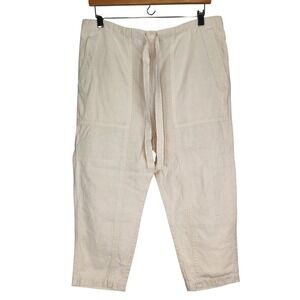 Vince Van Linen Silk Blend Cropped Pants Cream Off White Drawstring Utility M